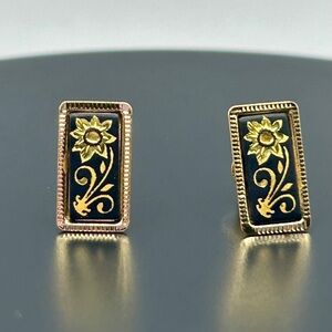 Vintage Toledo Spain Damascene Gold Inlay Post Earrings